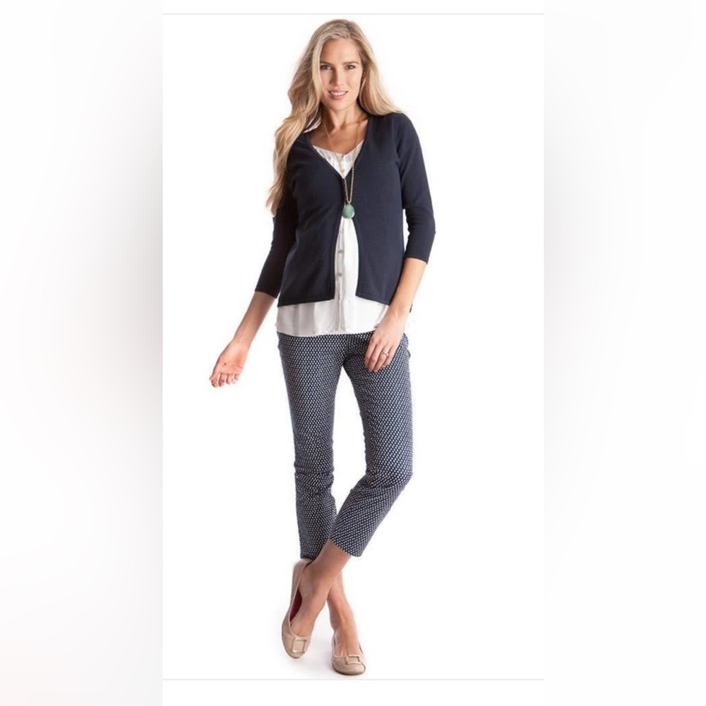 SERAPHINE MATERNITY NAVY OVER BELLY PRINTED POLKA DOT ANKLE PANT SIZE 4